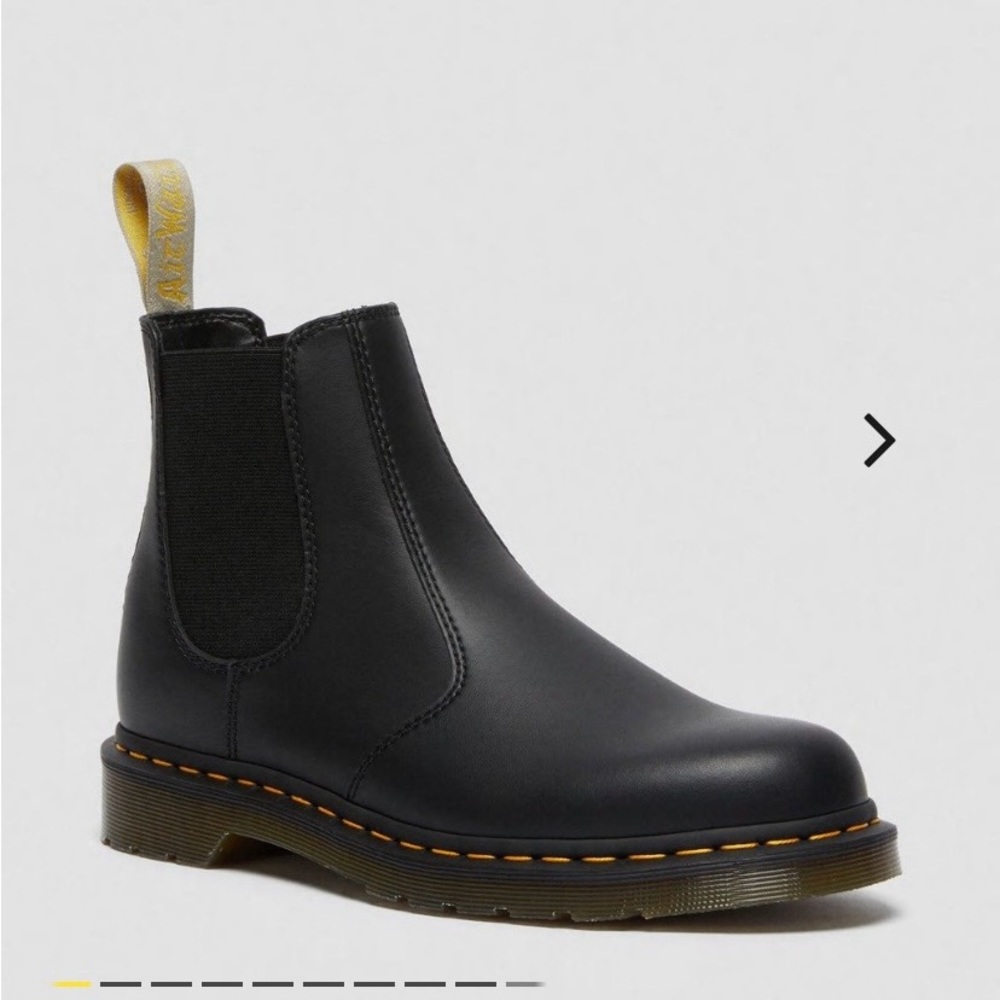 Dr. Martens Black Leather Chelsea Ankle Boots with Yellow Pull Tab